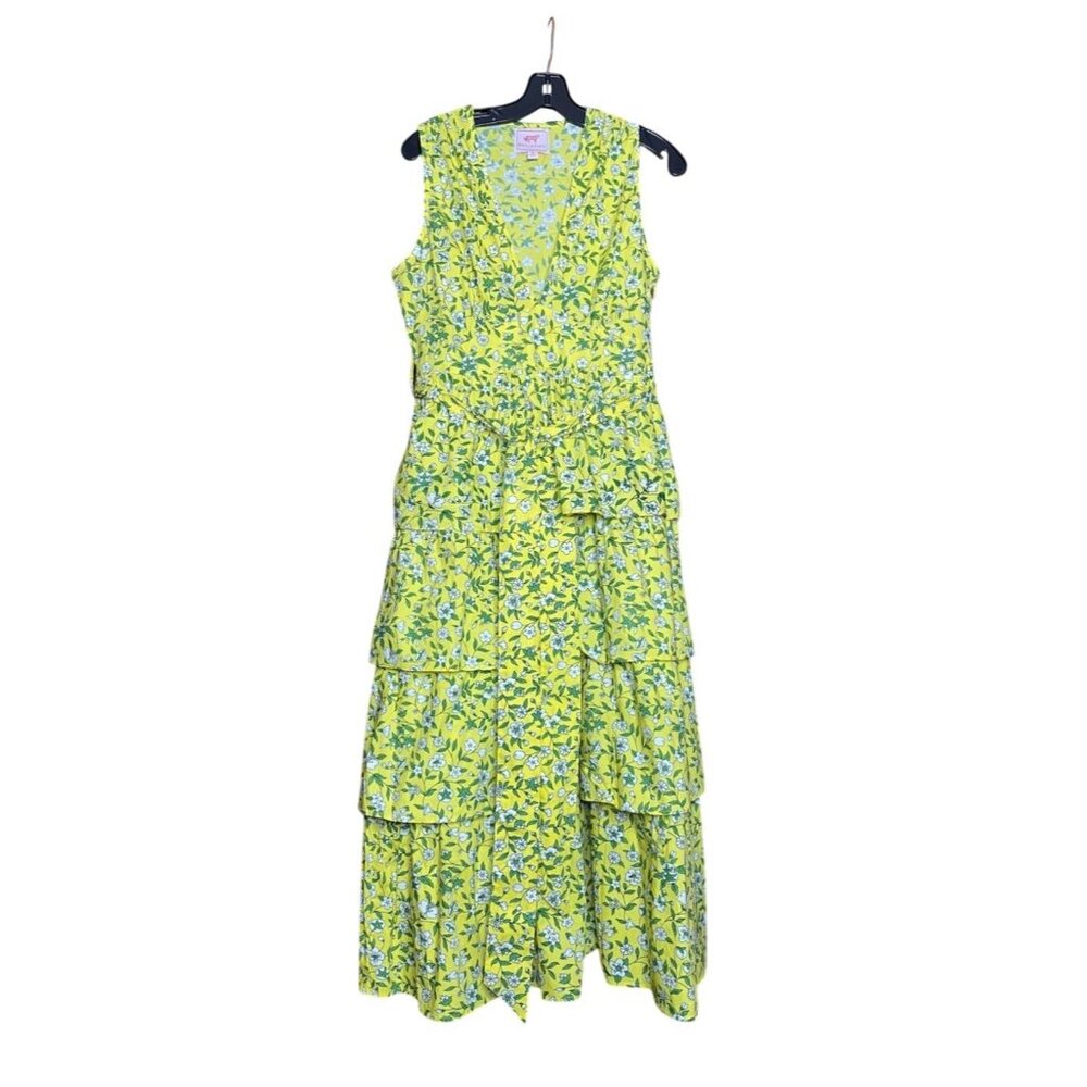 Banjanan 100% cotton floral print Yellow Spring sleeveless maxi dress medium M